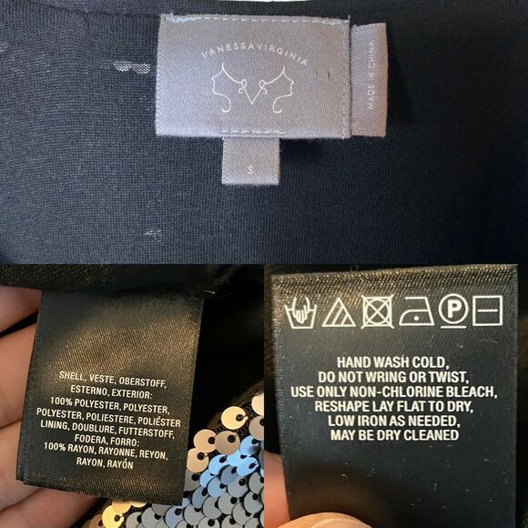 ANTHROPOLOGIE Sequin Top Short Sleeve V-Neck Vanessa Virginia Silver Small EUC - Picture 9 of 11